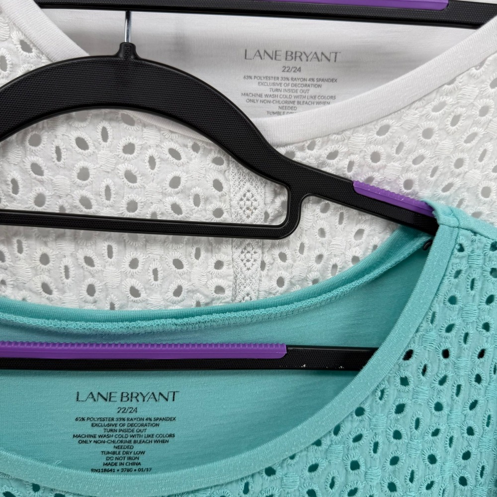 Lane Bryant T-Shirt Womens 22/24 Teal White Eyelet Lace Yoke 2-Pack Boho Casual - Picture 5 of 7